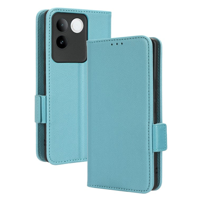 Phone Leather Case for vivo S17e 5G , Litchi Texture Wallet Stand Folio Flip Cell Phone Cover - Baby Blue