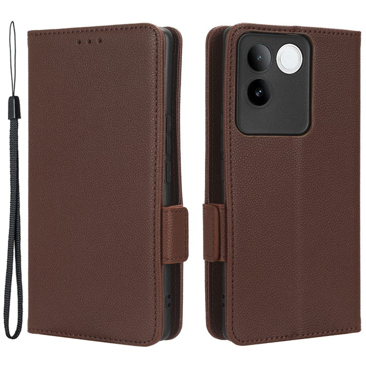 Phone Leather Case for vivo S17e 5G , Litchi Texture Wallet Stand Folio Flip Cell Phone Cover - Brown