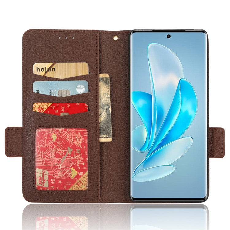 Phone Leather Case for vivo S17e 5G , Litchi Texture Wallet Stand Folio Flip Cell Phone Cover - Brown