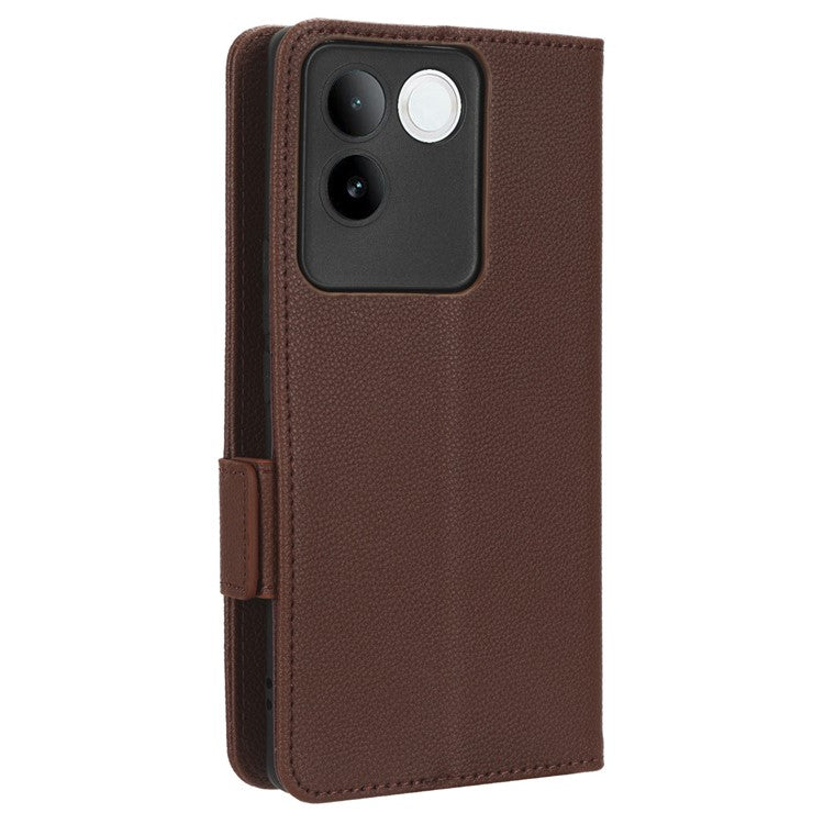 Phone Leather Case for vivo S17e 5G , Litchi Texture Wallet Stand Folio Flip Cell Phone Cover - Brown