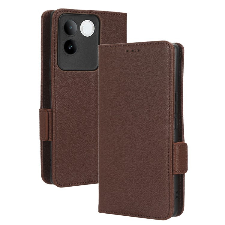 Phone Leather Case for vivo S17e 5G , Litchi Texture Wallet Stand Folio Flip Cell Phone Cover - Brown