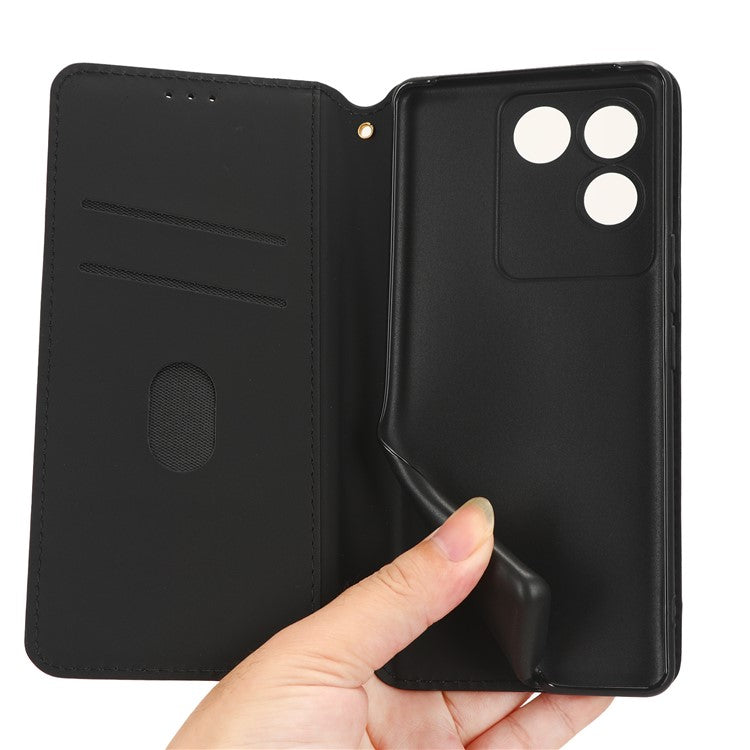 For vivo S17e 5G PU Leather Stand Case Shockproof Rhombus Imprinted Phone Cover - Black