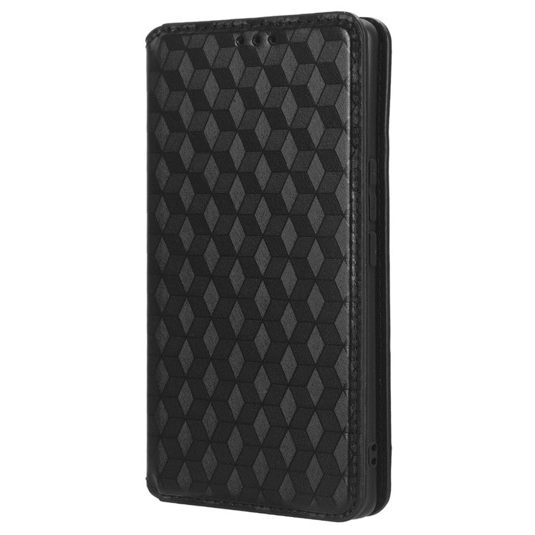 For vivo S17e 5G PU Leather Stand Case Shockproof Rhombus Imprinted Phone Cover - Black