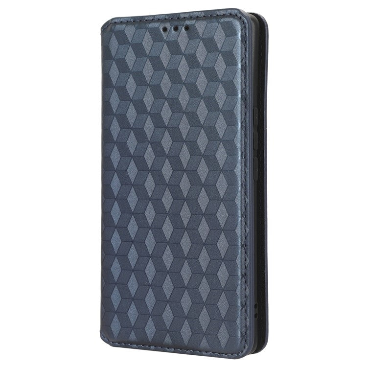 For vivo S17e 5G PU Leather Stand Case Shockproof Rhombus Imprinted Phone Cover - Blue