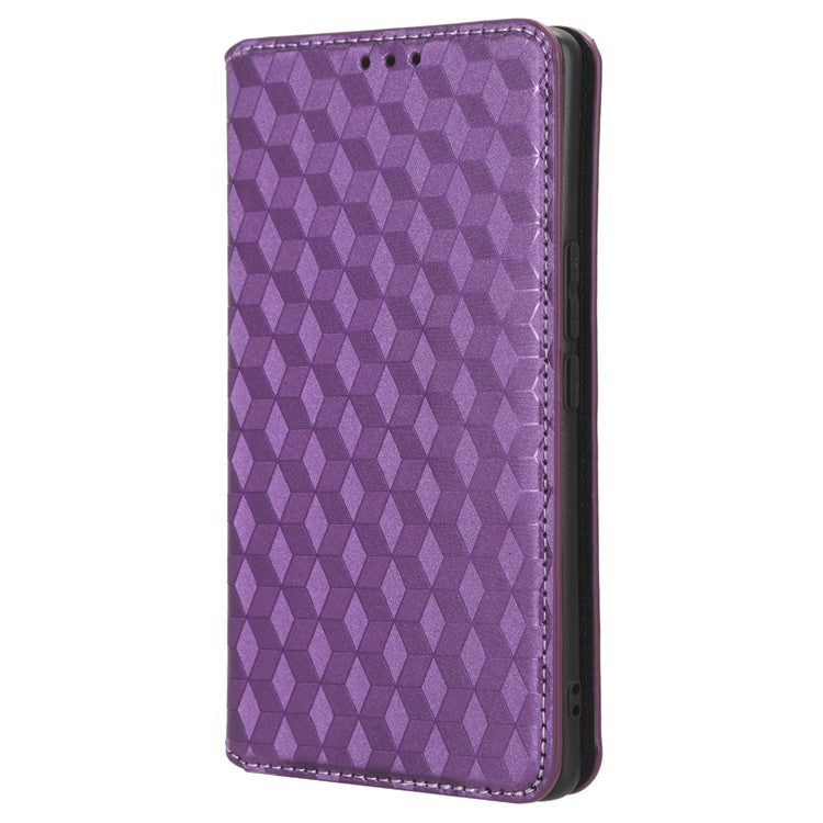 For vivo S17e 5G PU Leather Stand Case Shockproof Rhombus Imprinted Phone Cover - Purple