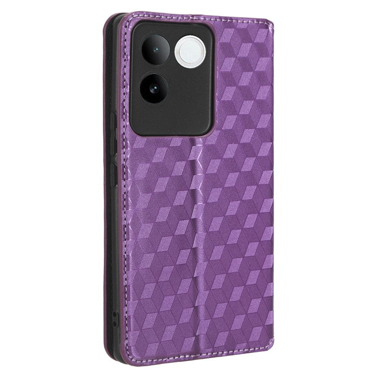 For vivo S17e 5G PU Leather Stand Case Shockproof Rhombus Imprinted Phone Cover - Purple