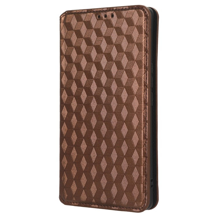 For vivo S17e 5G PU Leather Stand Case Shockproof Rhombus Imprinted Phone Cover - Brown