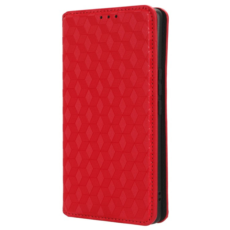 For vivo S17e 5G PU Leather Stand Case Shockproof Rhombus Imprinted Phone Cover - Red