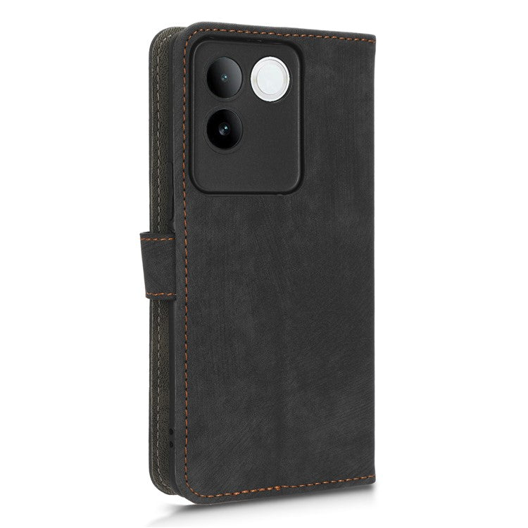 For vivo S17e 5G Drop Proof Wallet Cover RFID Blocking PU Leather Stand Phone Case with Strap - Black