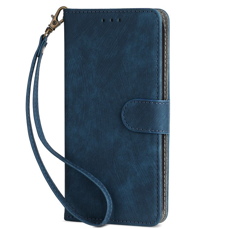 For vivo S17e 5G Drop Proof Wallet Cover RFID Blocking PU Leather Stand Phone Case with Strap - Blue