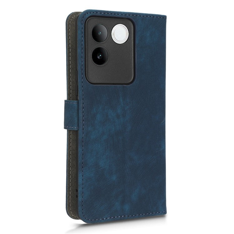 For vivo S17e 5G Drop Proof Wallet Cover RFID Blocking PU Leather Stand Phone Case with Strap - Blue