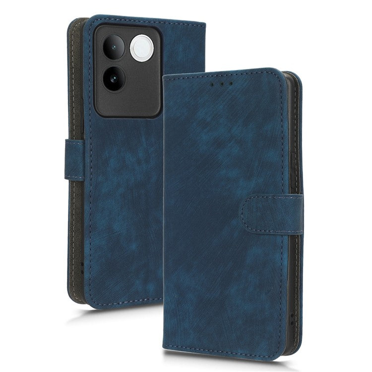 For vivo S17e 5G Drop Proof Wallet Cover RFID Blocking PU Leather Stand Phone Case with Strap - Blue