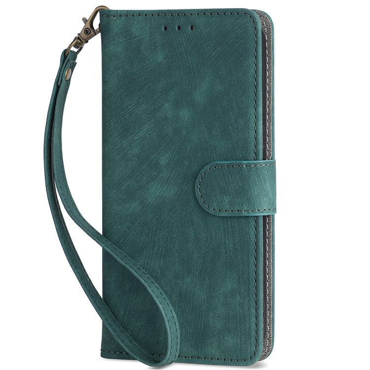 For vivo S17e 5G Drop Proof Wallet Cover RFID Blocking PU Leather Stand Phone Case with Strap - Green