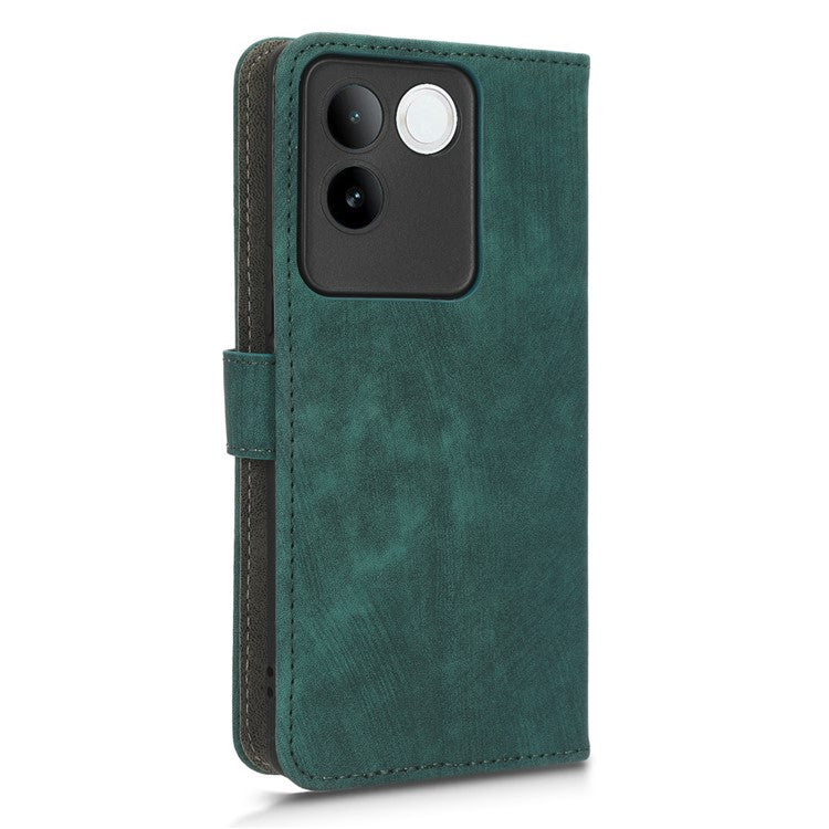 For vivo S17e 5G Drop Proof Wallet Cover RFID Blocking PU Leather Stand Phone Case with Strap - Green