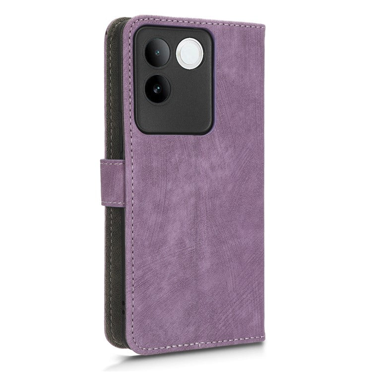 For vivo S17e 5G Drop Proof Wallet Cover RFID Blocking PU Leather Stand Phone Case with Strap - Purple