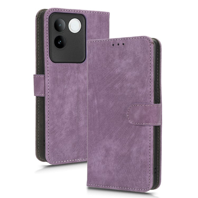 For vivo S17e 5G Drop Proof Wallet Cover RFID Blocking PU Leather Stand Phone Case with Strap - Purple