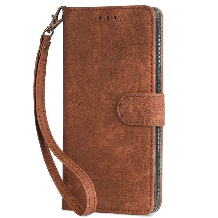 For vivo S17e 5G Drop Proof Wallet Cover RFID Blocking PU Leather Stand Phone Case with Strap - Brown