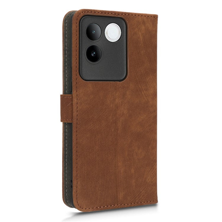 For vivo S17e 5G Drop Proof Wallet Cover RFID Blocking PU Leather Stand Phone Case with Strap - Brown