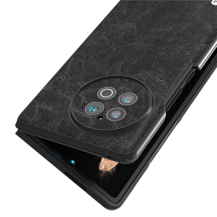 ABEEL For vivo X Fold2 PU Leather+Hard PC Phone Case Litchi Texture Anti-Drop Protective Cover - Black