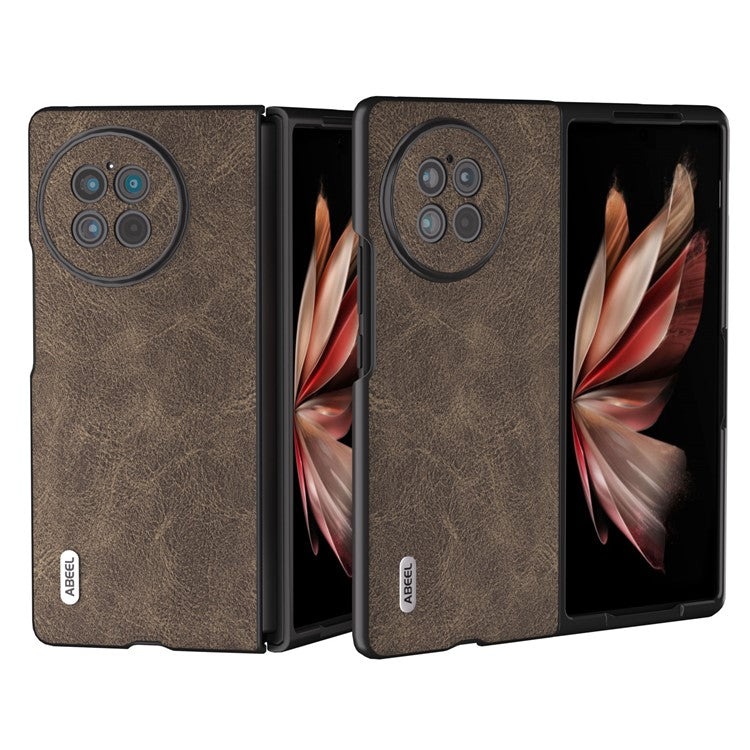 ABEEL For vivo X Fold2 PU Leather+Hard PC Phone Case Litchi Texture Anti-Drop Protective Cover - Khaki