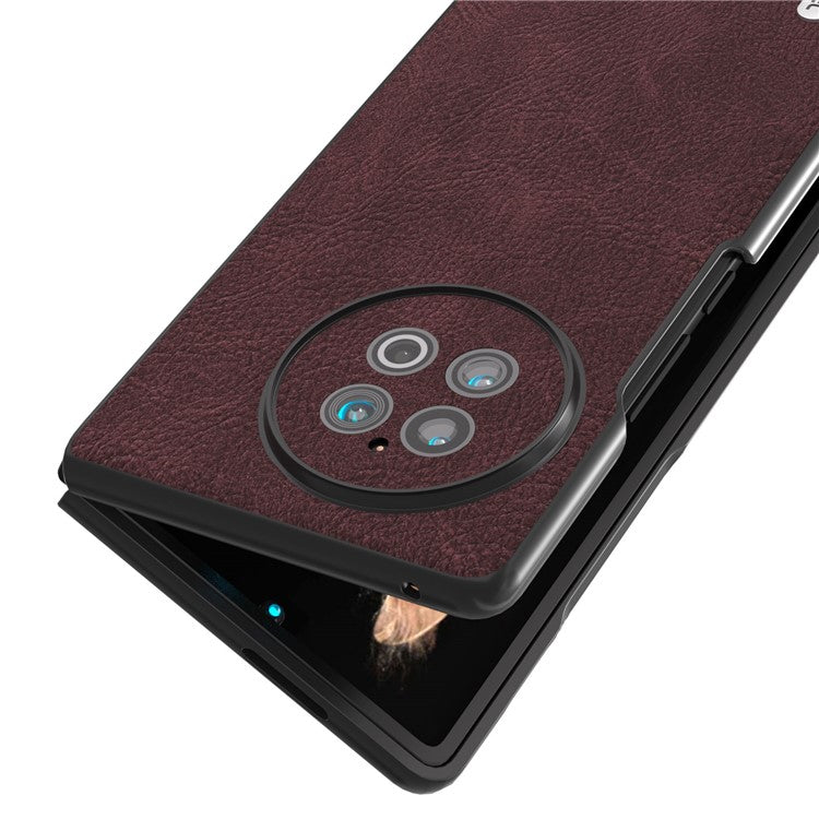 ABEEL For vivo X Fold2 PU Leather+Hard PC Phone Case Litchi Texture Anti-Drop Protective Cover - Purplish Red