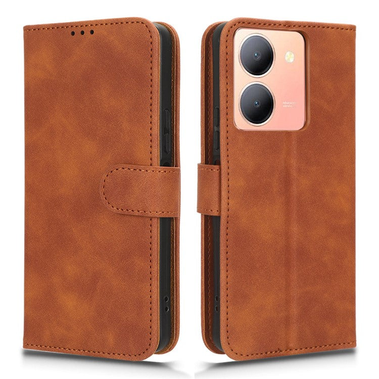 For vivo Y78 5G PU Leather Wallet Cover Flip Stand Skin-touch Magnetic Clasp Phone Case - Brown