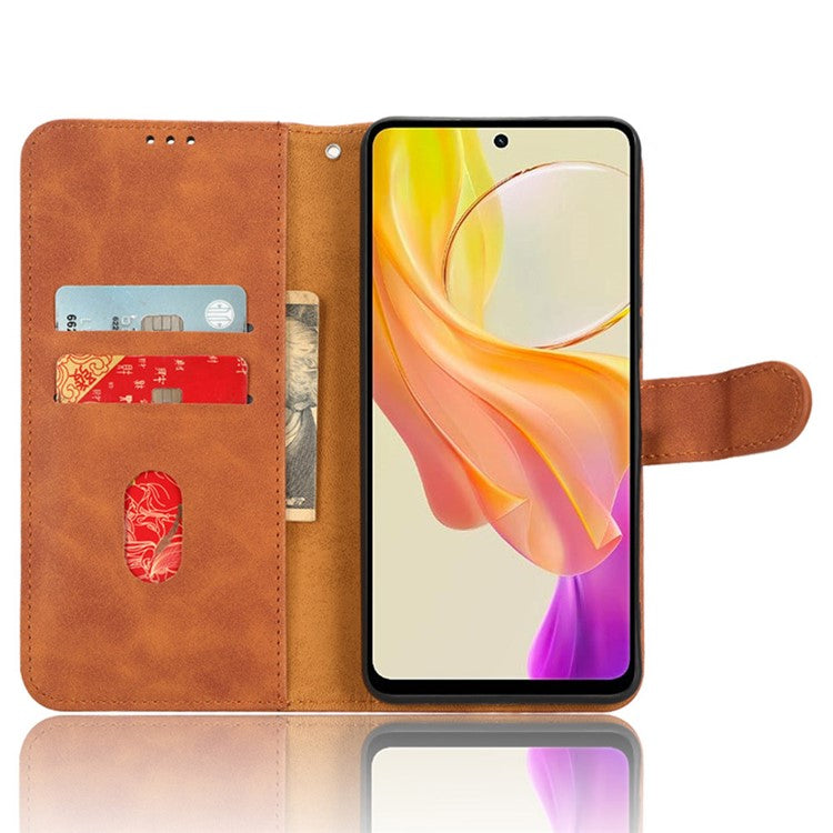 For vivo Y78 5G PU Leather Wallet Cover Flip Stand Skin-touch Magnetic Clasp Phone Case - Brown