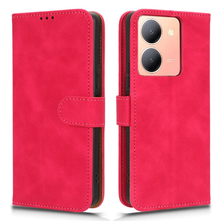 For vivo Y78 5G PU Leather Wallet Cover Flip Stand Skin-touch Magnetic Clasp Phone Case - Rose