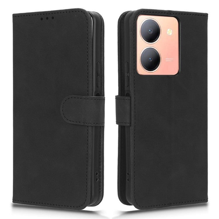 For vivo Y78 5G PU Leather Wallet Cover Flip Stand Skin-touch Magnetic Clasp Phone Case - Black