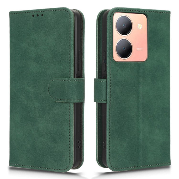 For vivo Y78 5G PU Leather Wallet Cover Flip Stand Skin-touch Magnetic Clasp Phone Case - Green