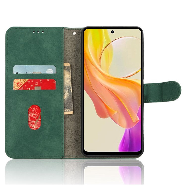 For vivo Y78 5G PU Leather Wallet Cover Flip Stand Skin-touch Magnetic Clasp Phone Case - Green