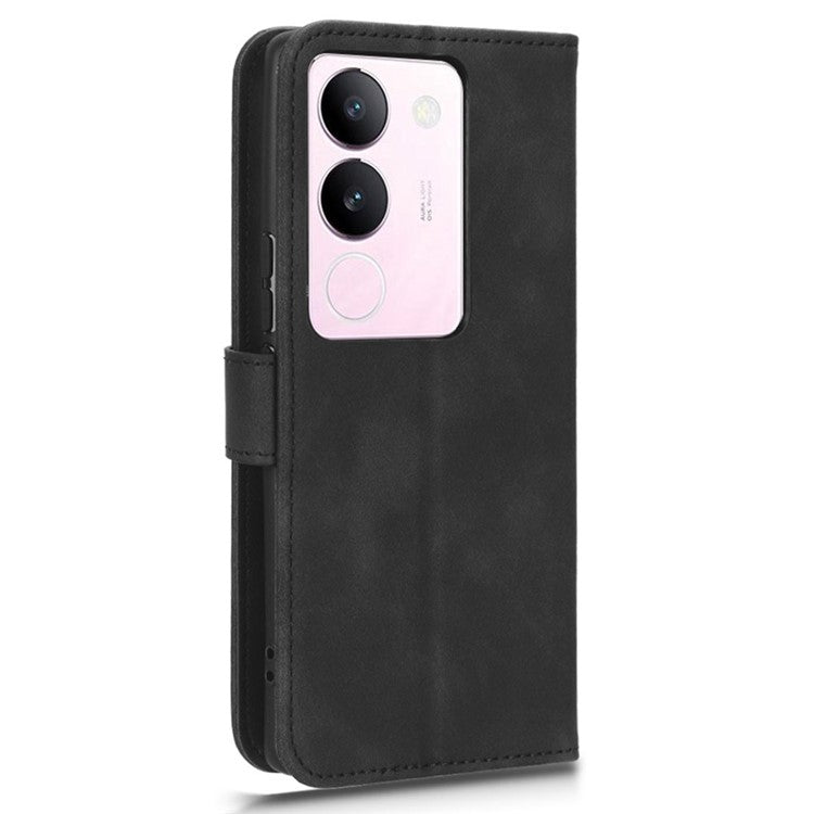 Skin-touch PU Leather Phone Cover for vivo S17 5G , Supporting Stand Slim-Fit Wallet Flip Phone Case - Black