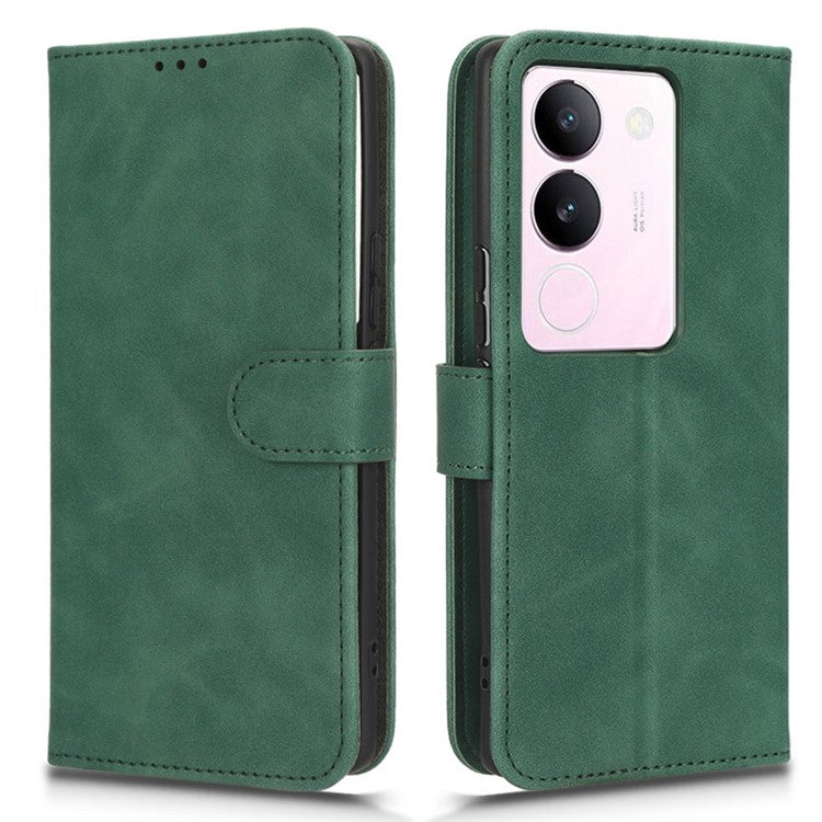 Skin-touch PU Leather Phone Cover for vivo S17 5G , Supporting Stand Slim-Fit Wallet Flip Phone Case - Green