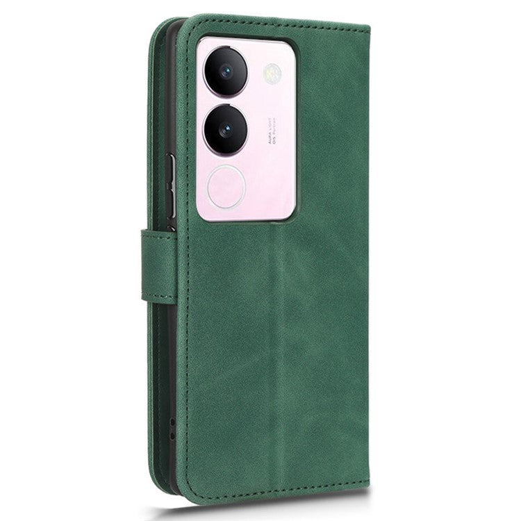 Skin-touch PU Leather Phone Cover for vivo S17 5G , Supporting Stand Slim-Fit Wallet Flip Phone Case - Green