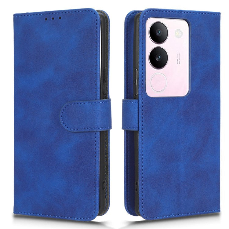 Skin-touch PU Leather Phone Cover for vivo S17 5G , Supporting Stand Slim-Fit Wallet Flip Phone Case - Blue