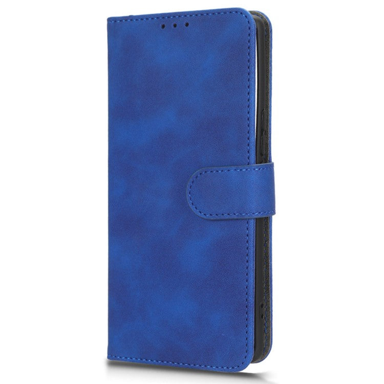 Skin-touch PU Leather Phone Cover for vivo S17 5G , Supporting Stand Slim-Fit Wallet Flip Phone Case - Blue