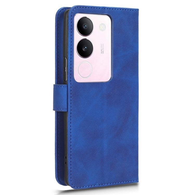 Skin-touch PU Leather Phone Cover for vivo S17 5G , Supporting Stand Slim-Fit Wallet Flip Phone Case - Blue