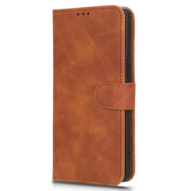 Skin-touch PU Leather Phone Cover for vivo S17 5G , Supporting Stand Slim-Fit Wallet Flip Phone Case - Brown