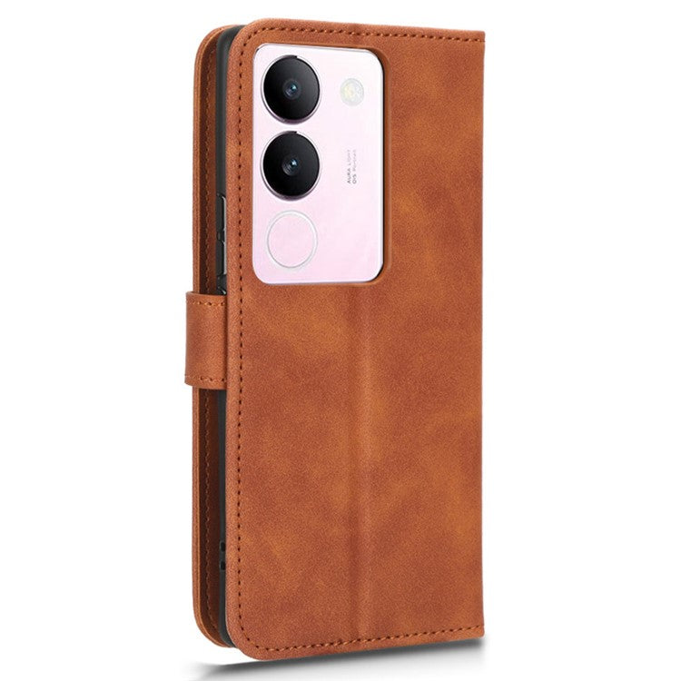 Skin-touch PU Leather Phone Cover for vivo S17 5G , Supporting Stand Slim-Fit Wallet Flip Phone Case - Brown