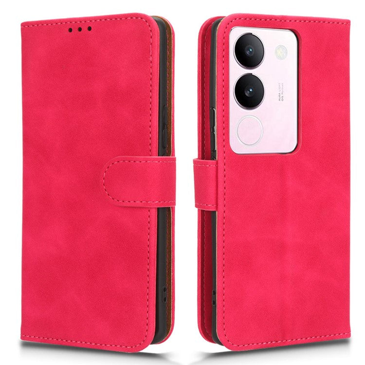 Skin-touch PU Leather Phone Cover for vivo S17 5G , Supporting Stand Slim-Fit Wallet Flip Phone Case - Rose