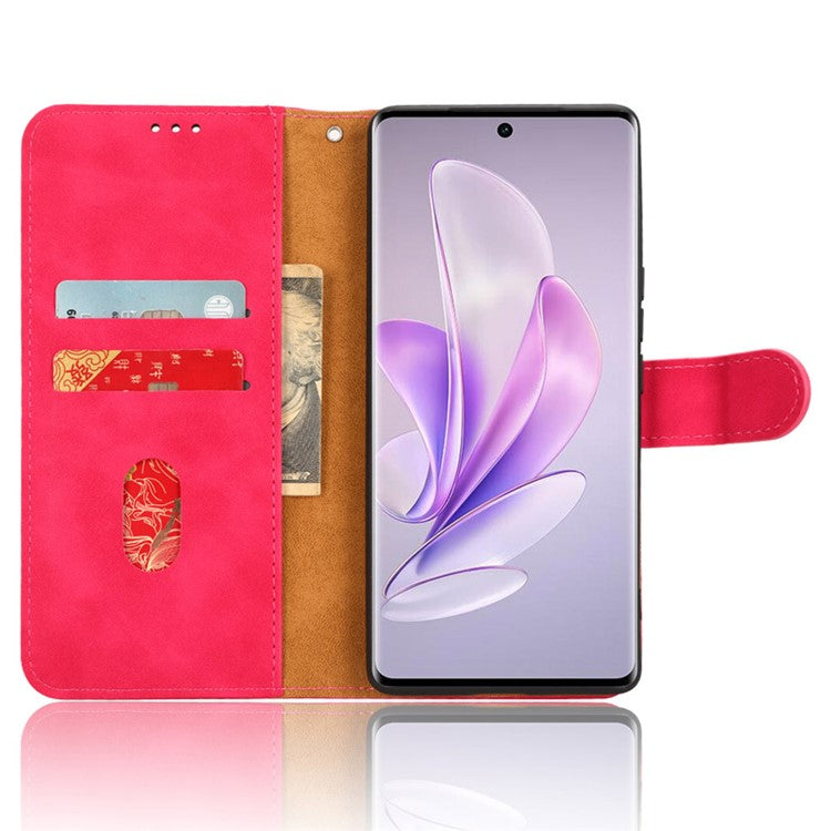 Skin-touch PU Leather Phone Cover for vivo S17 5G , Supporting Stand Slim-Fit Wallet Flip Phone Case - Rose