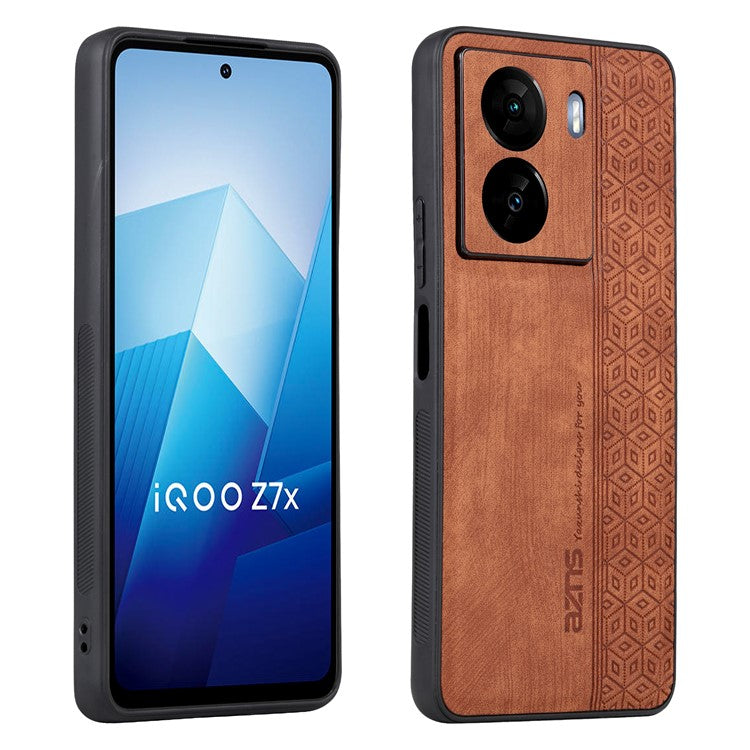 AZNS For vivo iQOO Z7 5G / Z7x 5G PU Leather+TPU Phone Case Imprinted Pattern Non-Slip Grip Cover - Brown