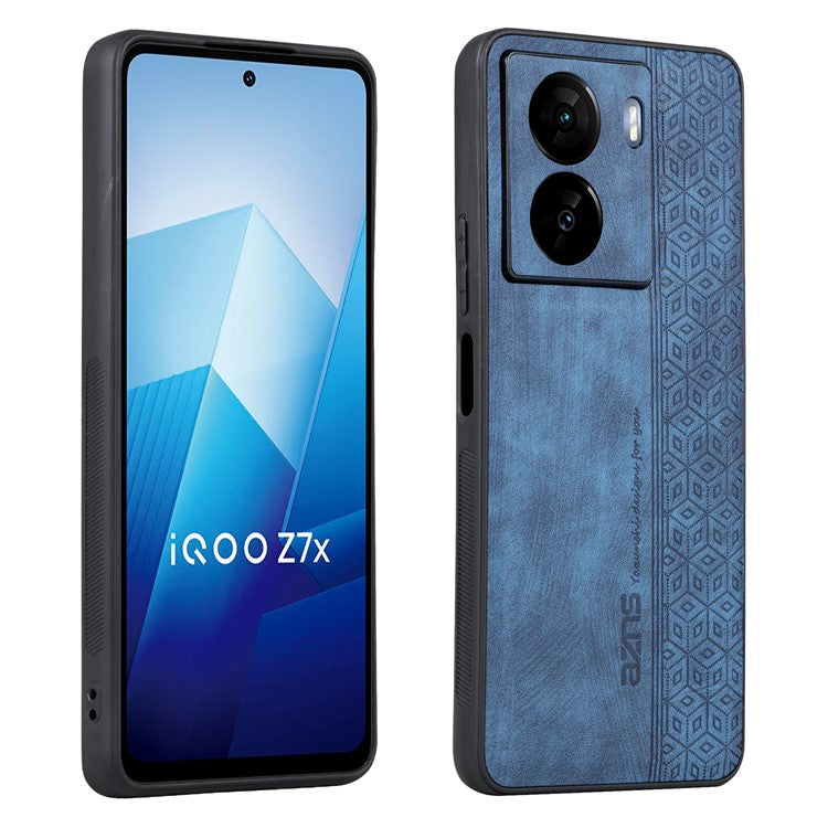 AZNS For vivo iQOO Z7 5G / Z7x 5G PU Leather+TPU Phone Case Imprinted Pattern Non-Slip Grip Cover - Blue