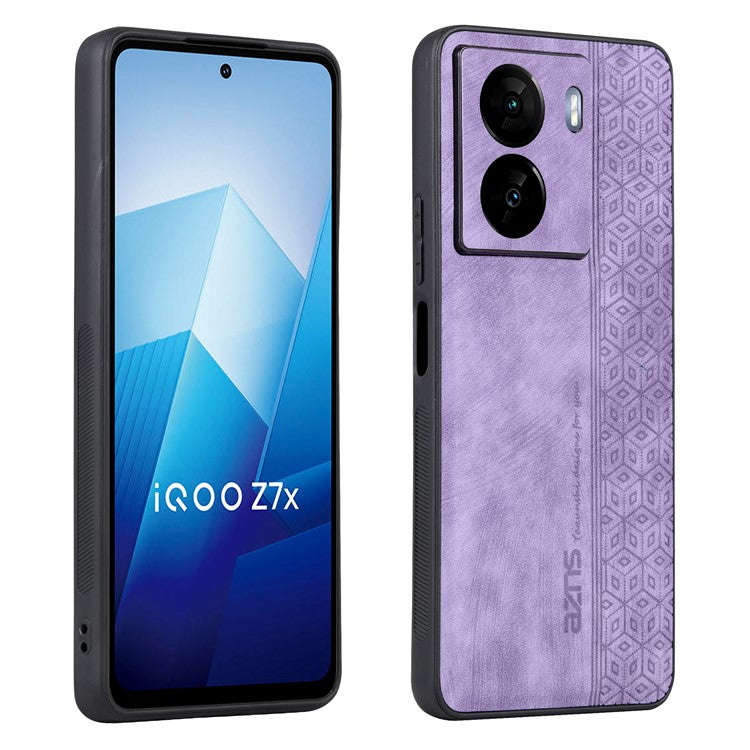 AZNS For vivo iQOO Z7 5G / Z7x 5G PU Leather+TPU Phone Case Imprinted Pattern Non-Slip Grip Cover - Purple