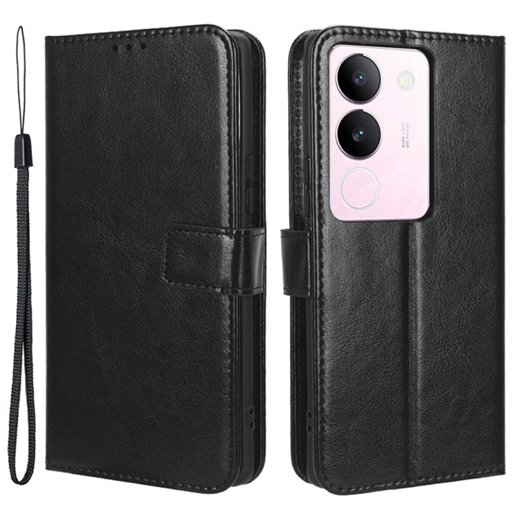 For vivo V29 5G / S17 5G / S17 Pro 5G / S17t 5G Magnetic Closure Wallet Phone Case Crazy Horse Texture Leather Stand Flip Cover - Black