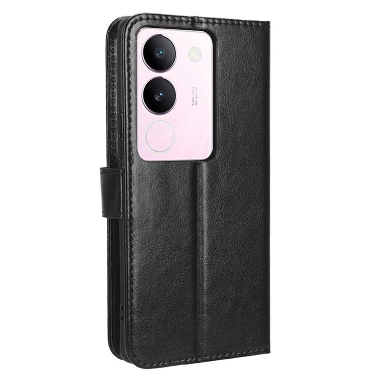 For vivo V29 5G / S17 5G / S17 Pro 5G / S17t 5G Magnetic Closure Wallet Phone Case Crazy Horse Texture Leather Stand Flip Cover - Black