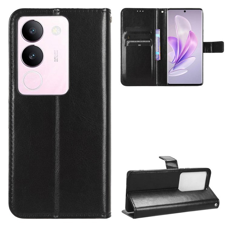 For vivo V29 5G / S17 5G / S17 Pro 5G / S17t 5G Magnetic Closure Wallet Phone Case Crazy Horse Texture Leather Stand Flip Cover - Black