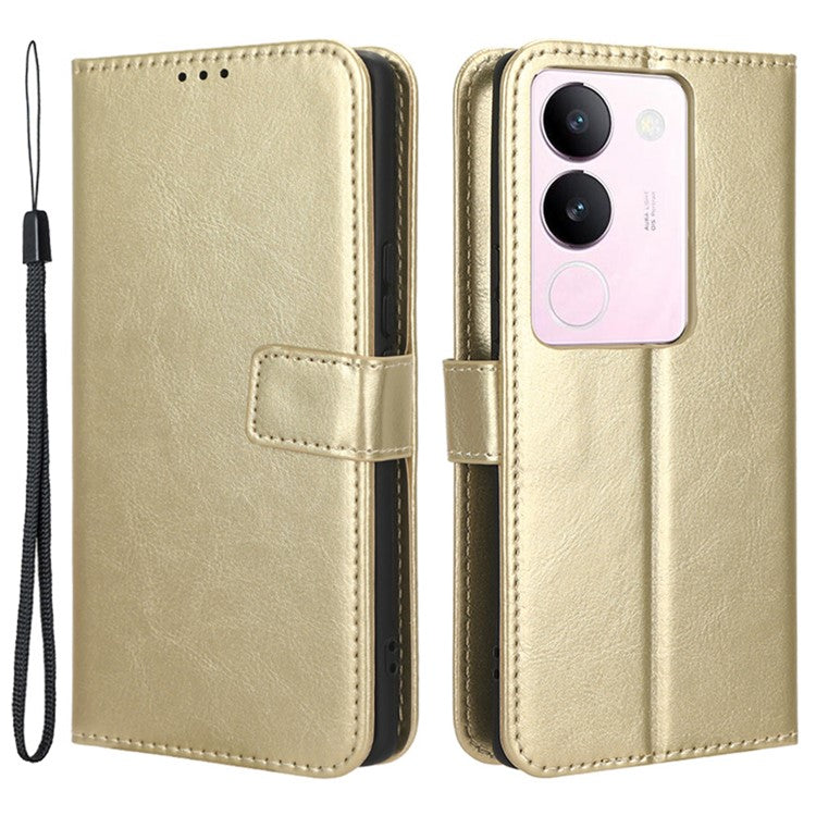 For vivo V29 5G / S17 5G / S17 Pro 5G / S17t 5G Magnetic Closure Wallet Phone Case Crazy Horse Texture Leather Stand Flip Cover - Gold