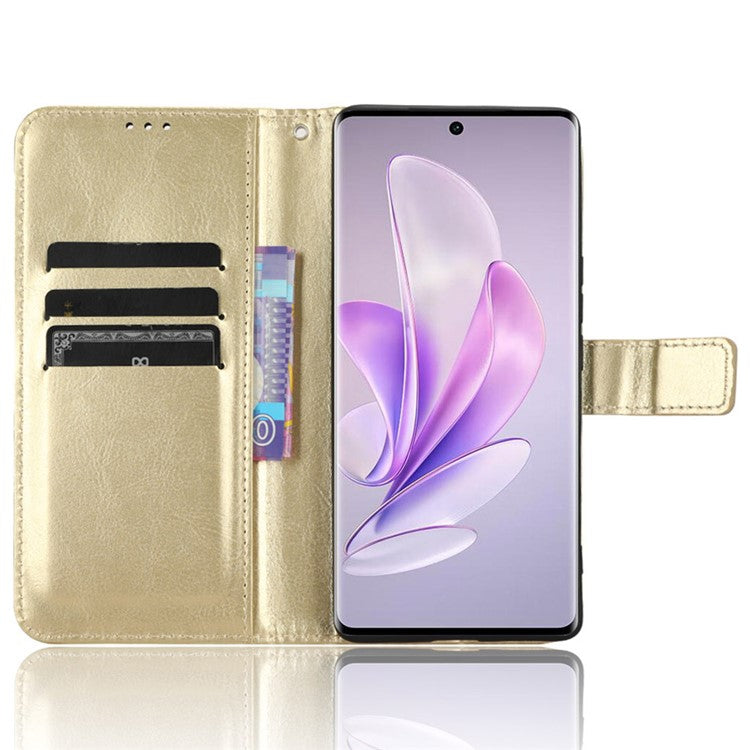 For vivo V29 5G / S17 5G / S17 Pro 5G / S17t 5G Magnetic Closure Wallet Phone Case Crazy Horse Texture Leather Stand Flip Cover - Gold