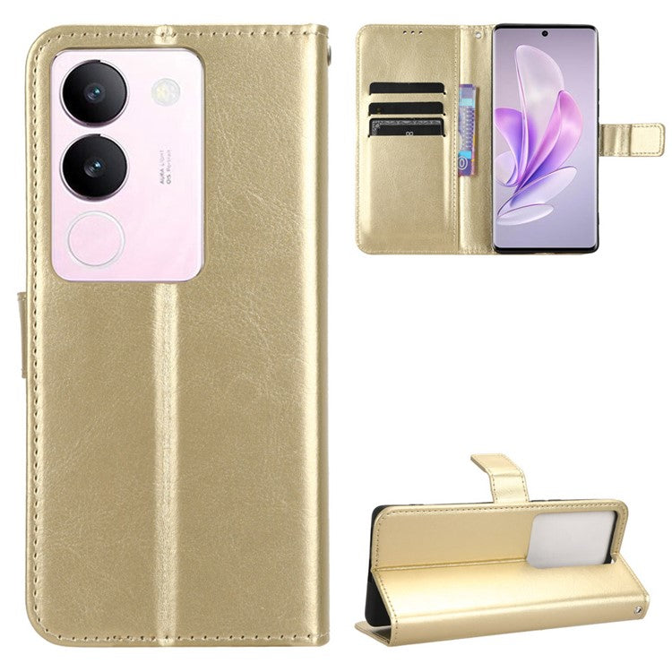 For vivo V29 5G / S17 5G / S17 Pro 5G / S17t 5G Magnetic Closure Wallet Phone Case Crazy Horse Texture Leather Stand Flip Cover - Gold